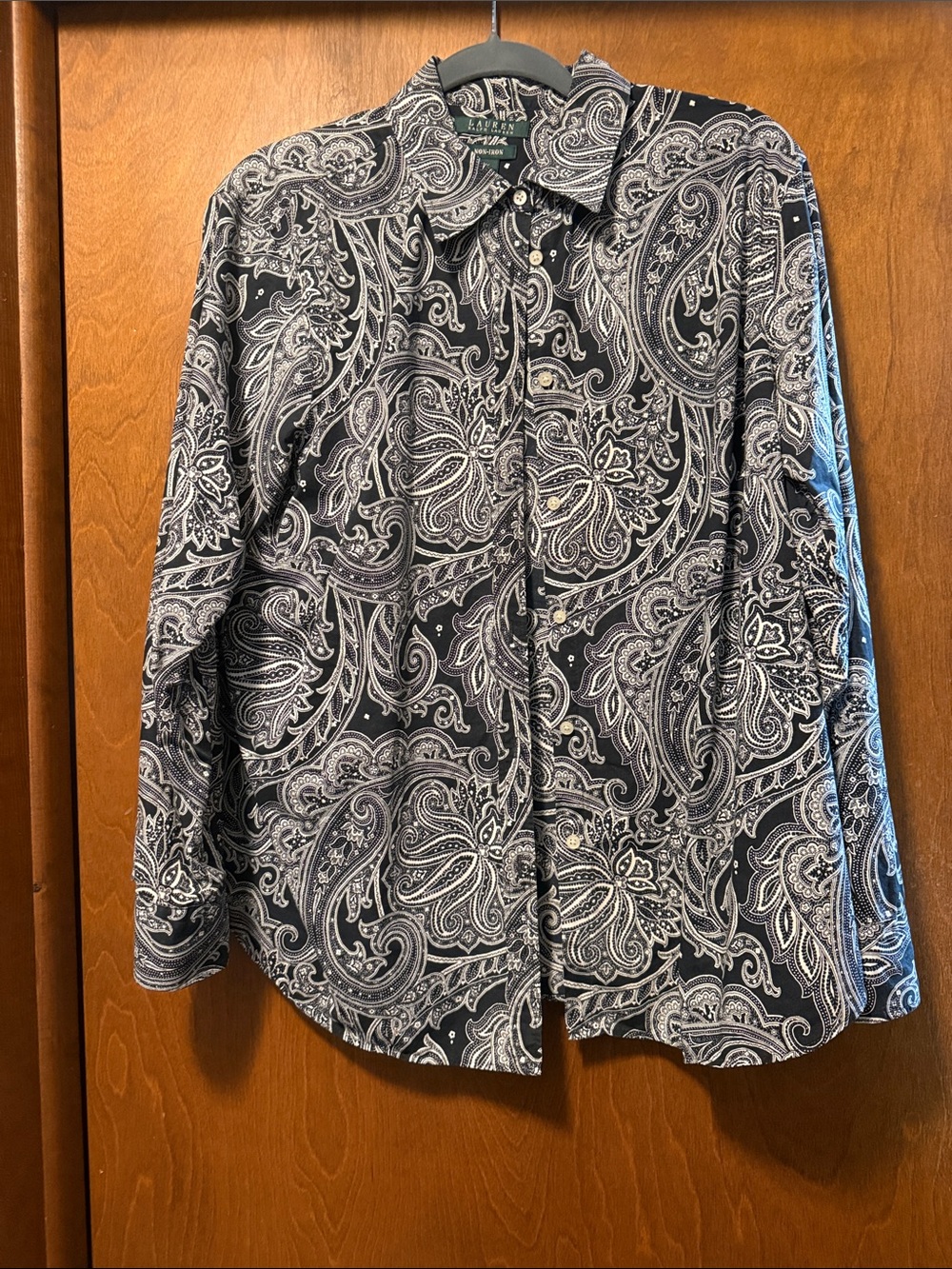 Ralph Lauren Navy and White Paisley Button-Down Shirt